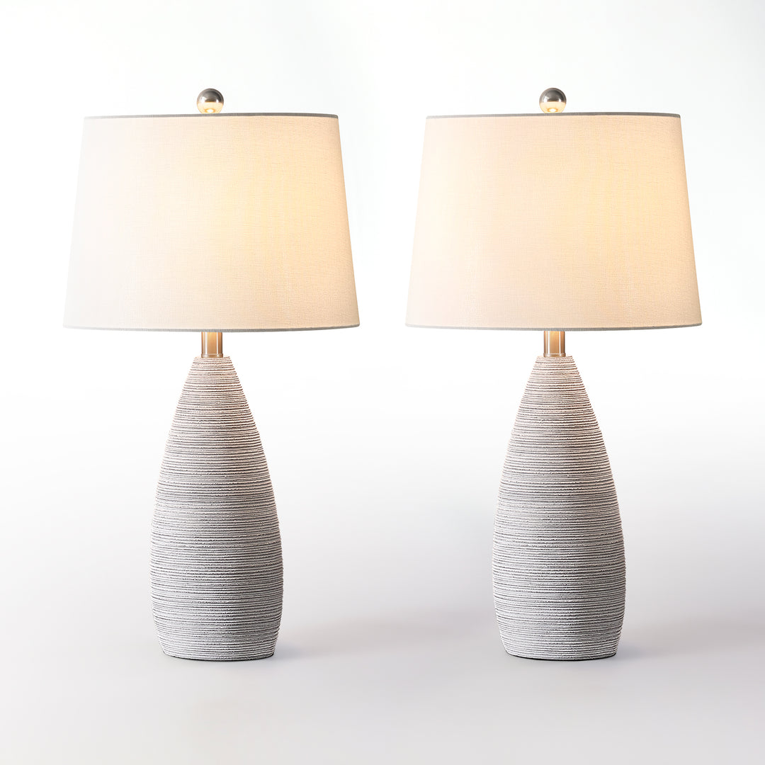 Shimmer 26.5" Farmhouse Traditional Resin Table Lamp, Assembled Linen Shade And Rotary Switch Bedside Lamps For Bedroom And Living Room (Set of 2) #T276