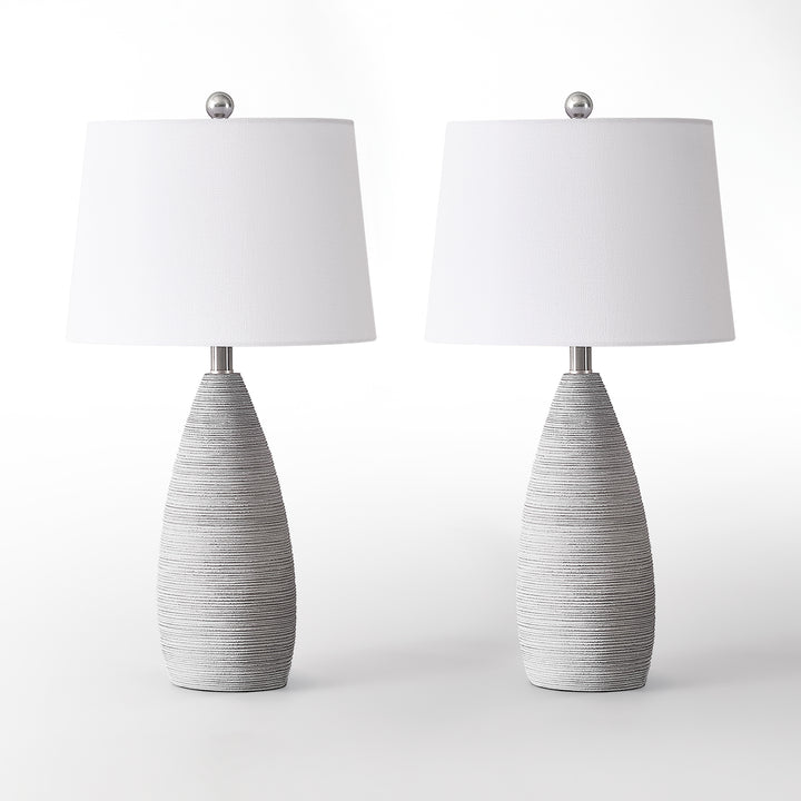 Shimmer 26.5" Farmhouse Traditional Resin Table Lamp, Assembled Linen Shade And Rotary Switch Bedside Lamps For Bedroom And Living Room (Set of 2) #T276