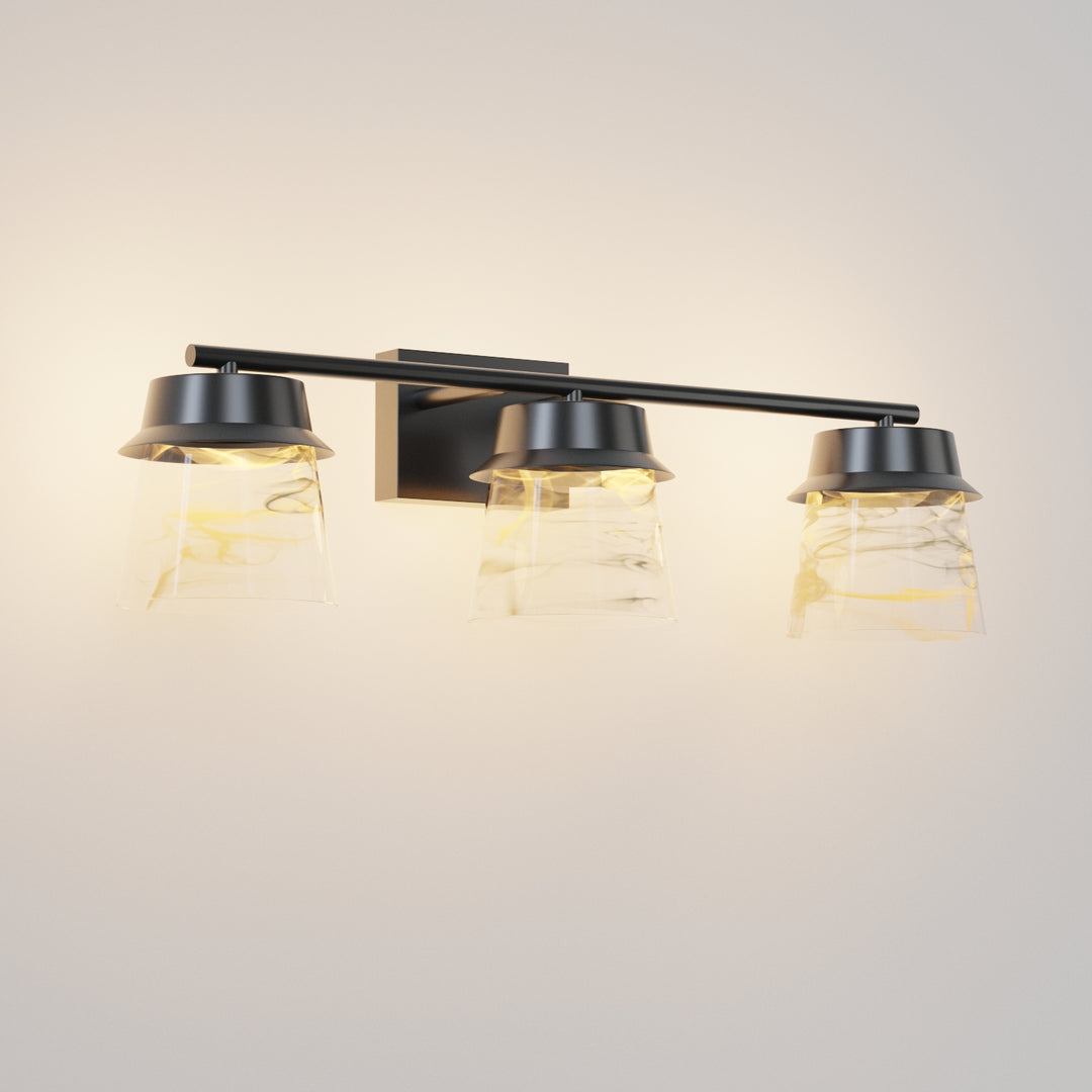 Glimmer 22.6w" 3-light Led Dimmable 3000k/4000k/5000k 3cct ETL Certificated Vanity Light With Patterned Glass #MX21055