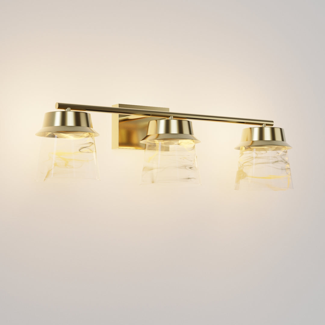 Glimmer 22.6w" 3-light Led Dimmable 3000k/4000k/5000k 3cct ETL Certificated Vanity Light With Patterned Glass #MX21055