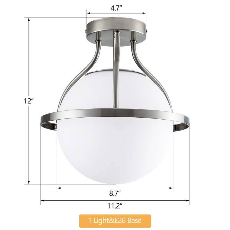 11.2‘’-1 Light Sphere Globe Frosted Glass Semi Flush Mount For Dining Room Hallway See More by Red Barrel Studio #29014