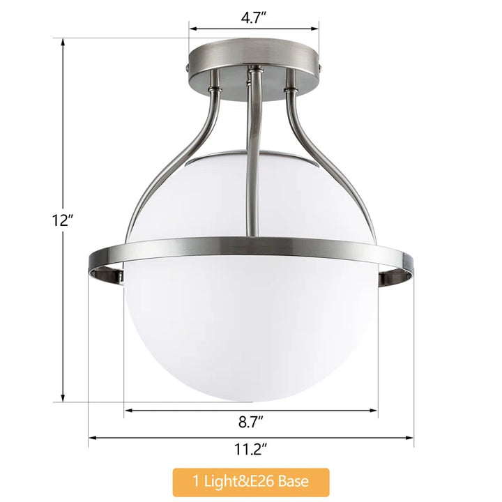 11.2‘’-1 Light Sphere Globe Frosted Glass Semi Flush Mount For Dining Room Hallway See More by Red Barrel Studio #29014