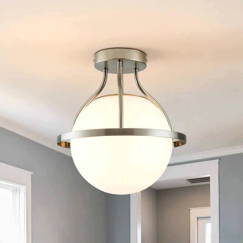 11.2‘’-1 Light Sphere Globe Frosted Glass Semi Flush Mount For Dining Room Hallway See More by Red Barrel Studio #29014