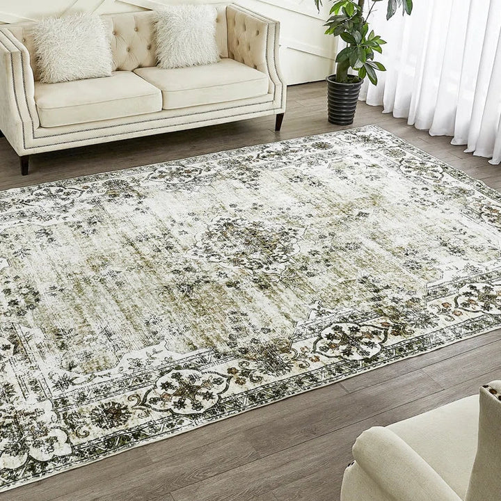 YUIlili Faux Cashmere Green Vintage Rugs #AZJL3