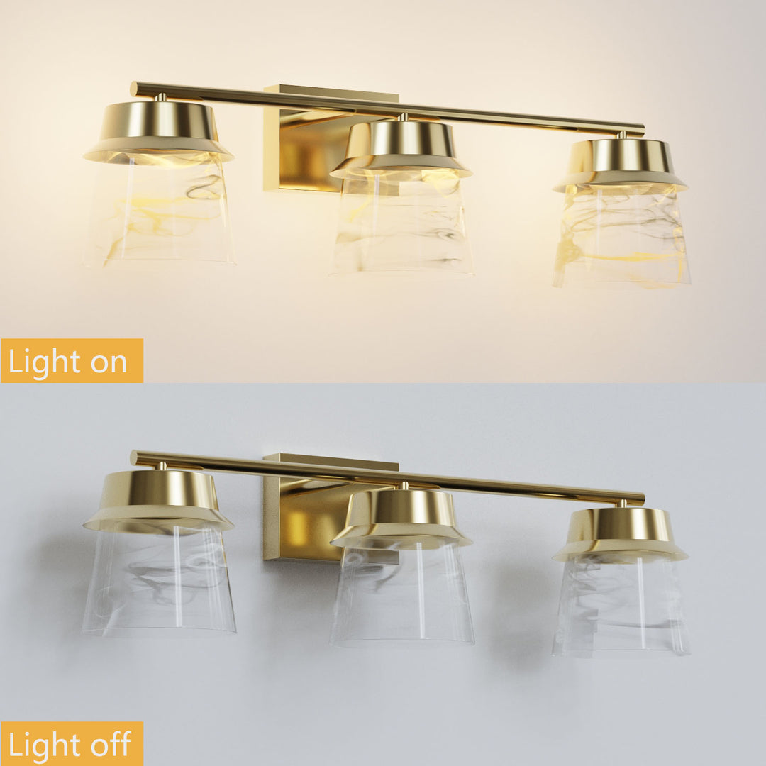 Glimmer 22.6w" 3-light Led Dimmable 3000k/4000k/5000k 3cct ETL Certificated Vanity Light With Patterned Glass #MX21055