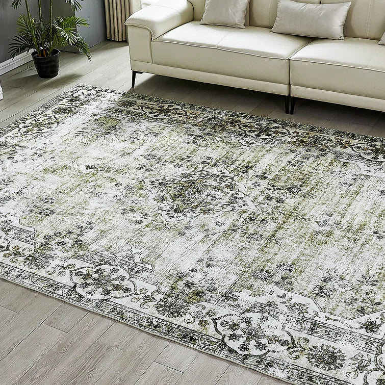 YUIlili Faux Cashmere Green Vintage Rugs #AZJL3