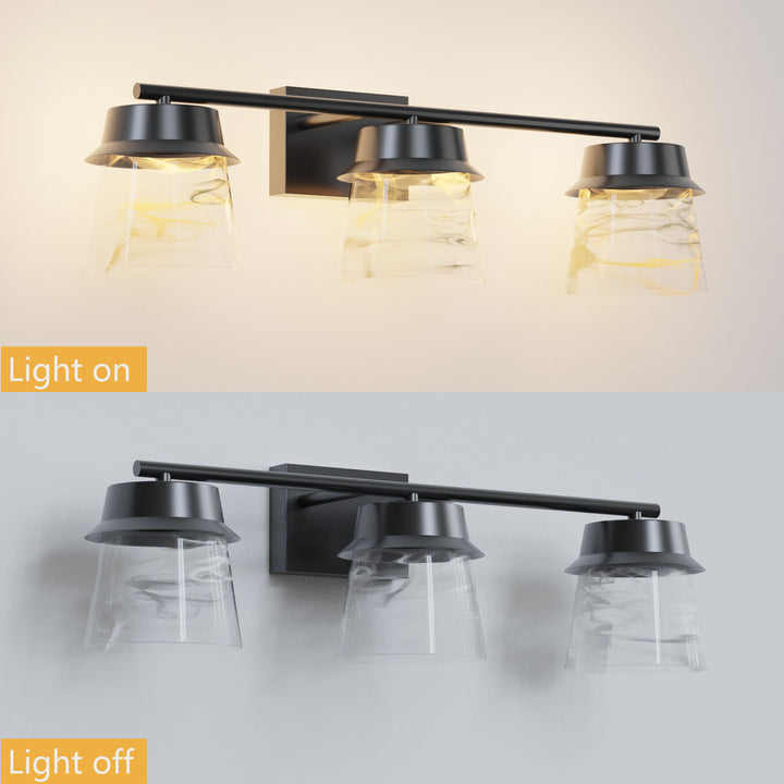 Glimmer 22.6w" 3-light Led Dimmable 3000k/4000k/5000k 3cct ETL Certificated Vanity Light With Patterned Glass #MX21055