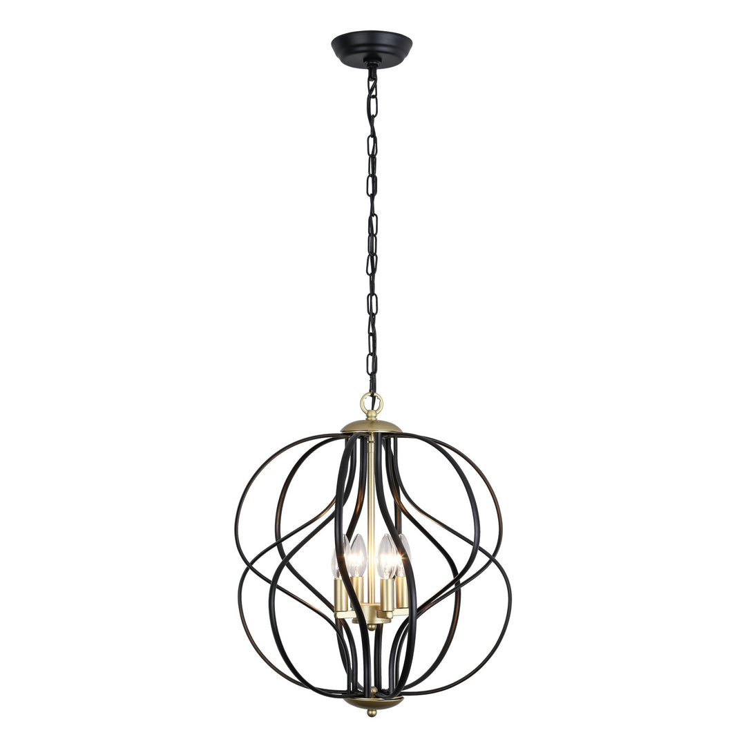 Maxax 4-Light Lantern&Candle Style Globe&Geometric Black&Gold Chandelier With Wrought Iron Accents #MX19118-4BG-P