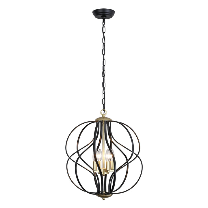 Maxax 4-Light Lantern&Candle Style Globe&Geometric Black&Gold Chandelier With Wrought Iron Accents #MX19118-4BG-P