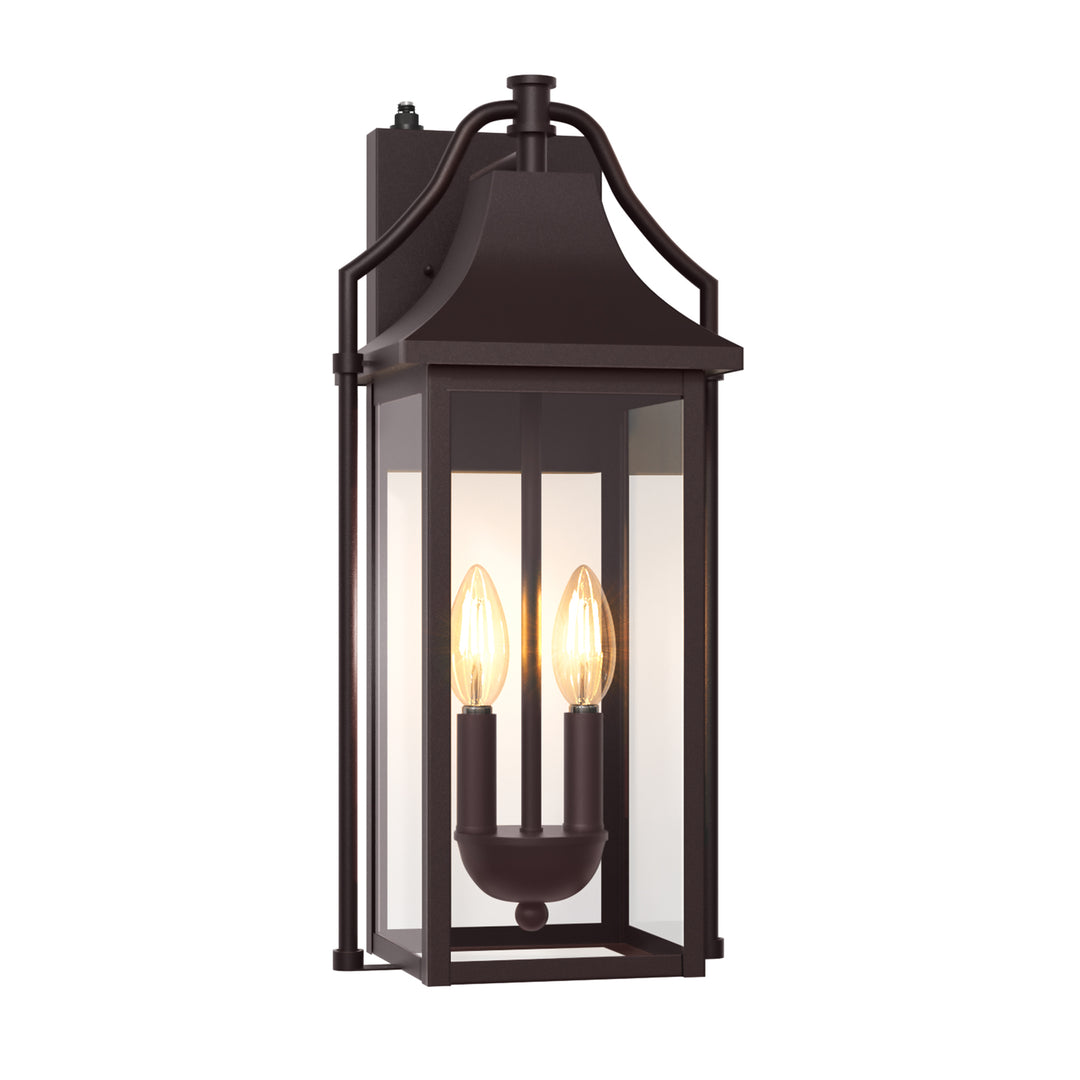 Lawyettle 18" Outdoor Wall Lantern with Dusk to Dawn Sensor, 2-Light Waterproof Brown Wall Sconce with Glass for Porch, Garage, Front Door, Patio #7040
