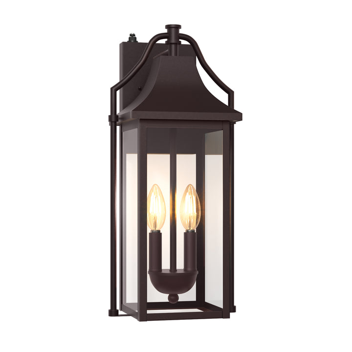 Lawyettle 18" Outdoor Wall Lantern with Dusk to Dawn Sensor, 2-Light Waterproof Brown Wall Sconce with Glass for Porch, Garage, Front Door, Patio #7040