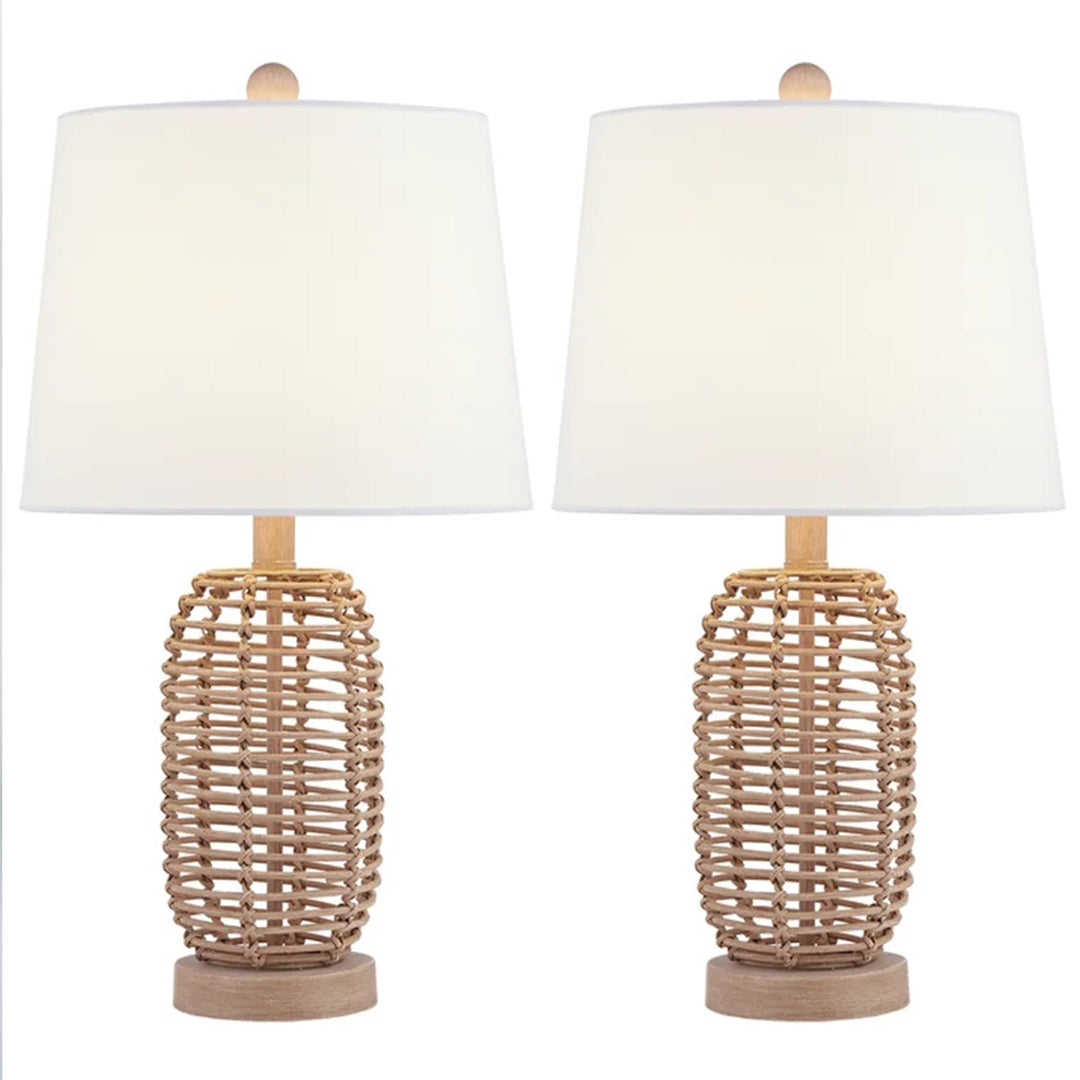 Maxax 21 Coastal Rattan Table Lamps with Fabric Shades (Pair)