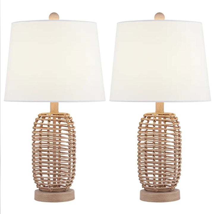 Maxax 21 Coastal Rattan Table Lamps with Fabric Shades (Pair)