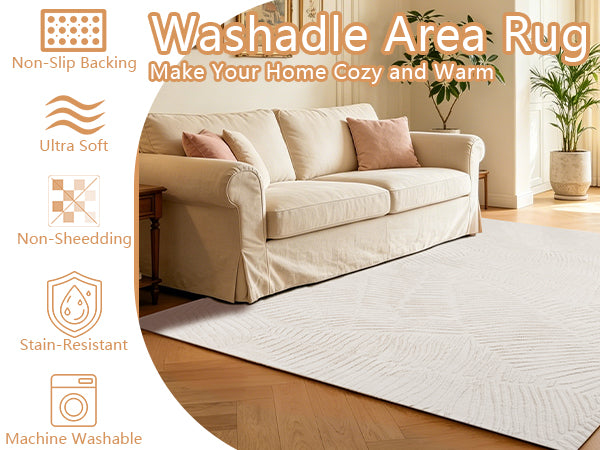 YUIlili Modern Faux Fur Geometric Area Rug Beige/White Soft High-Low Pile Non-Slip Machine Washable Carpet for Bedroom Nursery Indoor Rugs #AZJL340