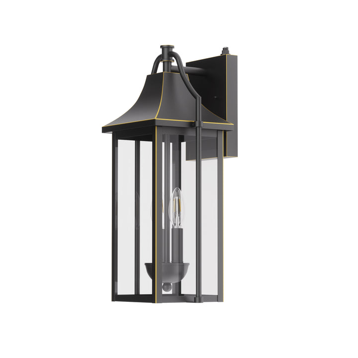 Lawyettle 18" Outdoor Wall Lantern with Dusk to Dawn Sensor, 2-Light Waterproof Brown Wall Sconce with Glass for Porch, Garage, Front Door, Patio #7040