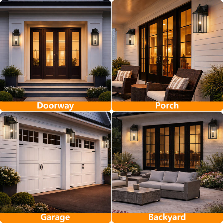 Lawyettle 18" Outdoor Wall Lantern with Dusk to Dawn Sensor, 2-Light Waterproof Brown Wall Sconce with Glass for Porch, Garage, Front Door, Patio #7040