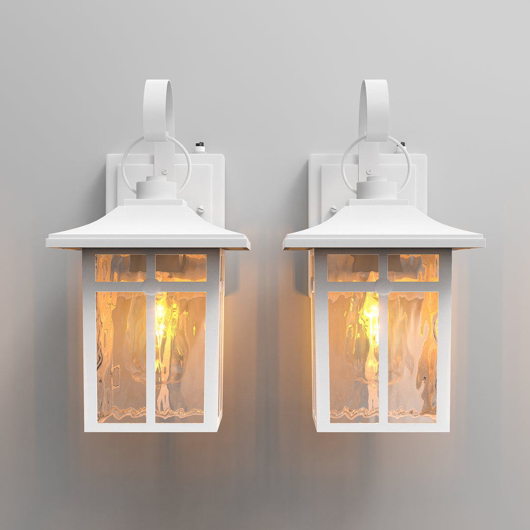 Maxax 2 Pack Dusk to Dawn Outdoor Wall Lights, Exterior Light Fixtures Wall Mount with Ripple Glass, Waterproof Black Porch Lights, Outside Wall Lantern for Entryway, Garage, Patio #MX7003