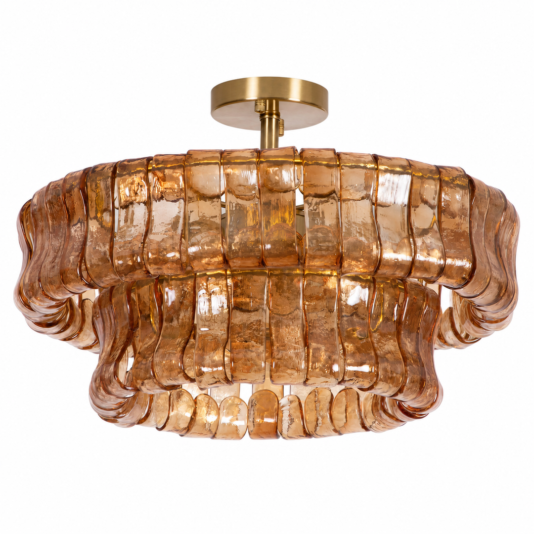Lumen 20" 6-Light Brushed Brass Double-Layer Clear Artistic Glass Unique / Statement Semi-Flush Mount For Living Room/Bedroom #19235