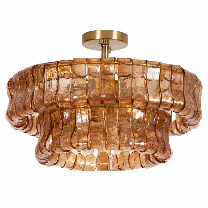 Lumen 20" 6-Light Brushed Brass Double-Layer Clear Artistic Glass Unique / Statement Semi-Flush Mount For Living Room/Bedroom #19235