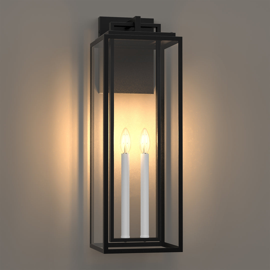 Harbor Black and Gold Base Outdoor Wall Light with Dusk to Dawn and Clear Tempered Glass #OW7102