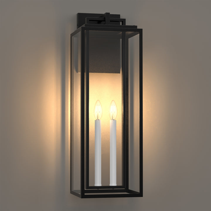 Harbor Black and Gold Base Outdoor Wall Light with Dusk to Dawn and Clear Tempered Glass #OW7102