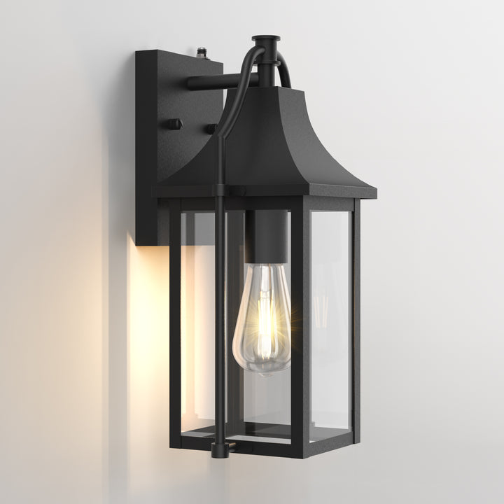 Lawyettle 18" Outdoor Wall Lantern with Dusk to Dawn Sensor, 2-Light Waterproof Brown Wall Sconce with Glass for Porch, Garage, Front Door, Patio #7040