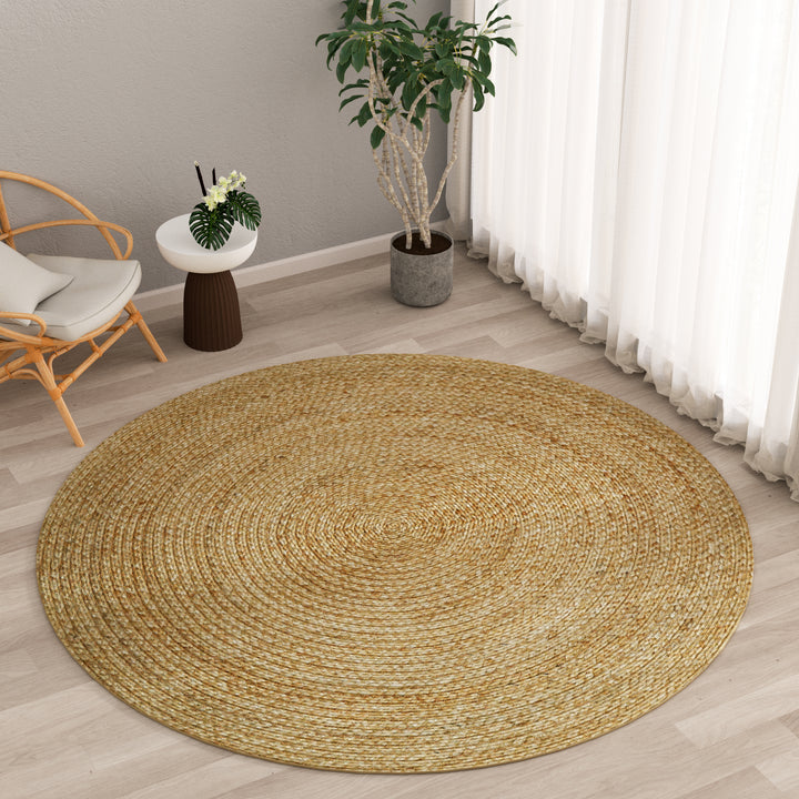 4modernhome Jute Hand Braided Zigzag Stitch Natural Fibers Farmhouse Style Area Rug For Dining Room Living Room Kitchen, Off White/Natural #DT23-7