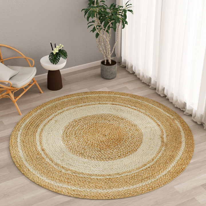 4modernhome Jute Hand Braided Zigzag Stitch Natural Fibers Farmhouse Style Area Rug For Dining Room Living Room Kitchen, Off White/Natural #DT23-8