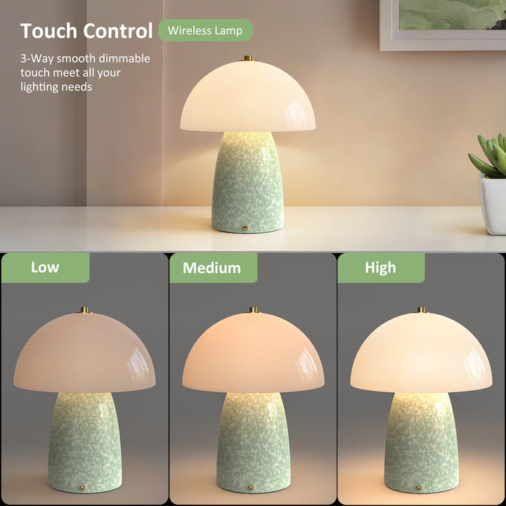 Pulsar 11" Modern Rechargeable Touch Control Desk Lamp, Portable Wireless Ceramic Led Lamp With Milky White Glass Shade, Three-Level Dimming, Suitable For Bedrooms, Living Rooms, Terraces And Outdoors #T281