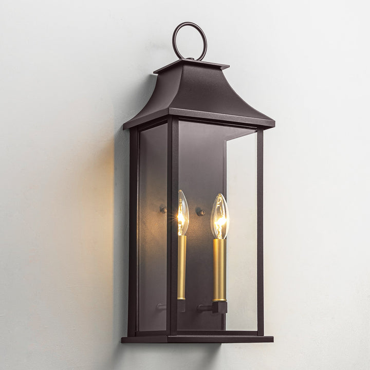Lawyettle Bronze Smart Dusk to Dawn Outdoor Wall Light, 20.6" Large Outside Wall Sconce Light 2-Light, Modern Exterior Wall Lantern with Glass, Waterproof Outdoor Porch Light for House, Porch #MX7008
