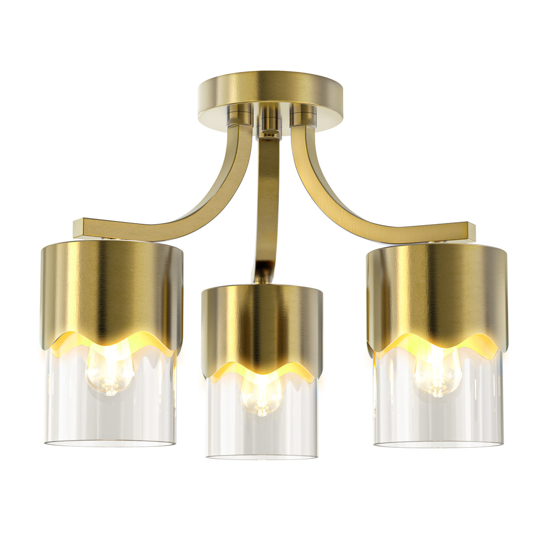 Glimmer 15.75 "- 3 Lights Modern Cluster Brushed Brass/Matte Black/Brushed Nickel Semi Flush Mount Lighting Fixture For Hallway/Laundry Room #29036