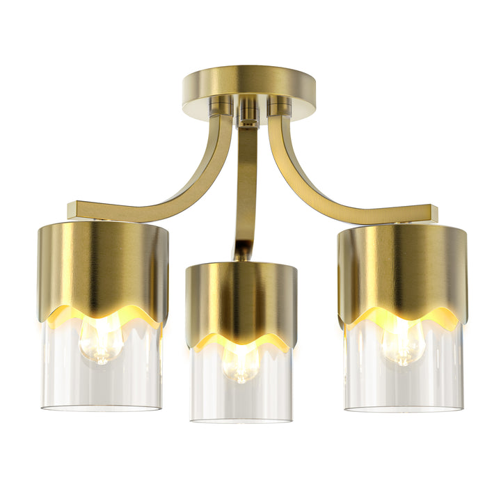 Glimmer 15.75 "- 3 Lights Modern Cluster Brushed Brass/Matte Black/Brushed Nickel Semi Flush Mount Lighting Fixture For Hallway/Laundry Room #29036