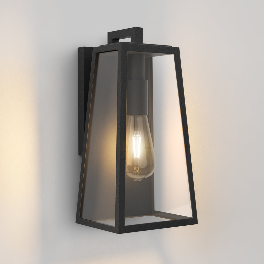 1-Light 14'' Iron And Glass Outdoor Wall Lantern With Dusk To Dawn #7054-1BK