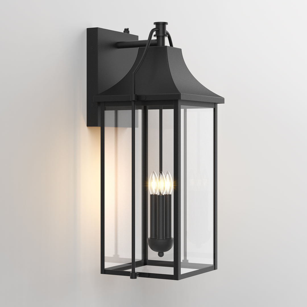 Lawyettle 18" Outdoor Wall Lantern with Dusk to Dawn Sensor, 2-Light Waterproof Brown Wall Sconce with Glass for Porch, Garage, Front Door, Patio #7040