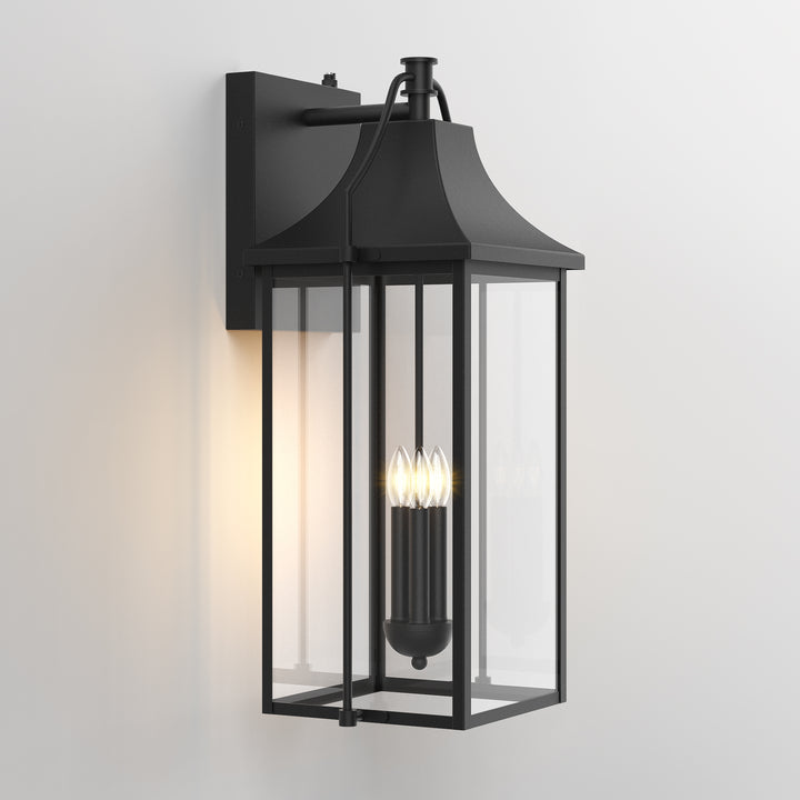 Lawyettle 18" Outdoor Wall Lantern with Dusk to Dawn Sensor, 2-Light Waterproof Brown Wall Sconce with Glass for Porch, Garage, Front Door, Patio #7040