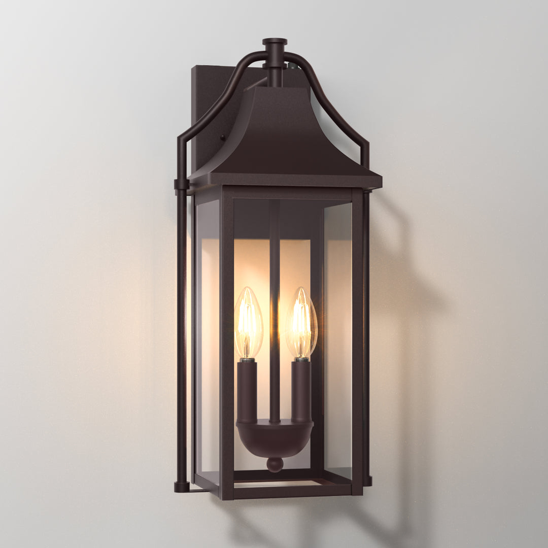 Lawyettle 18" Outdoor Wall Lantern with Dusk to Dawn Sensor, 2-Light Waterproof Brown Wall Sconce with Glass for Porch, Garage, Front Door, Patio #7040