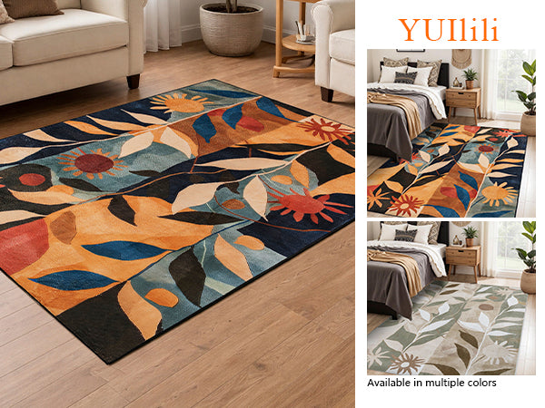 YUIlili Modern Abstract Floral Area Rug Black Brown Beige Soft Low-Pile Non-Slip Machine Washable Carpet for Living Room, Bedroom, Hallway Runner Indoor Rugs #AZJL13