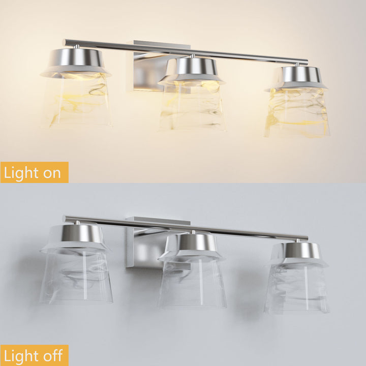Glimmer 22.6w" 3-light Led Dimmable 3000k/4000k/5000k 3cct ETL Certificated Vanity Light With Patterned Glass #MX21055