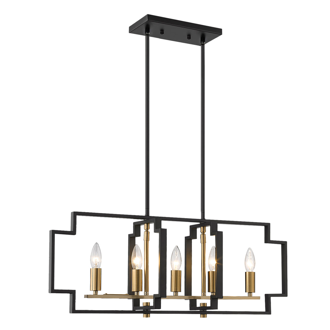 Maxax 5 - Light Kitchen Island Rectangle Chandelier with Wrought Iron Accent #MX1920-P5