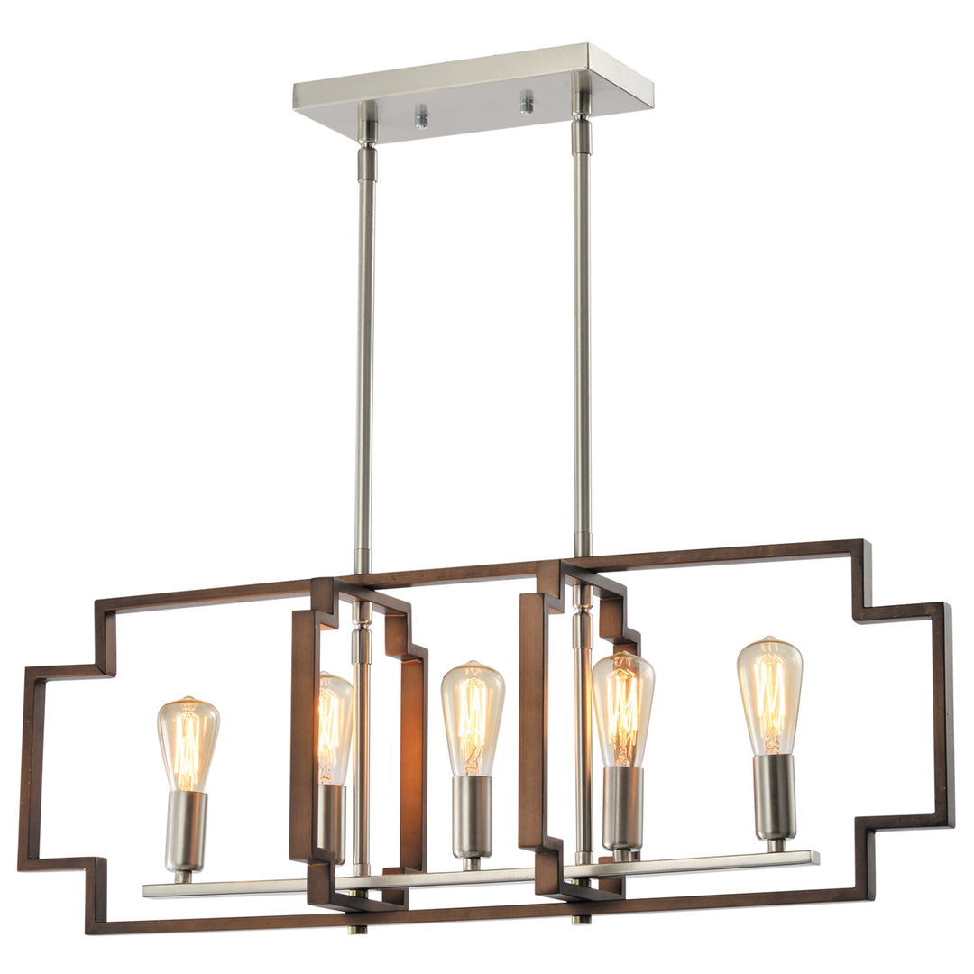 Maxax 5 - Light Kitchen Island Rectangle Chandelier with Wrought Iron Accent #MX1920-P5