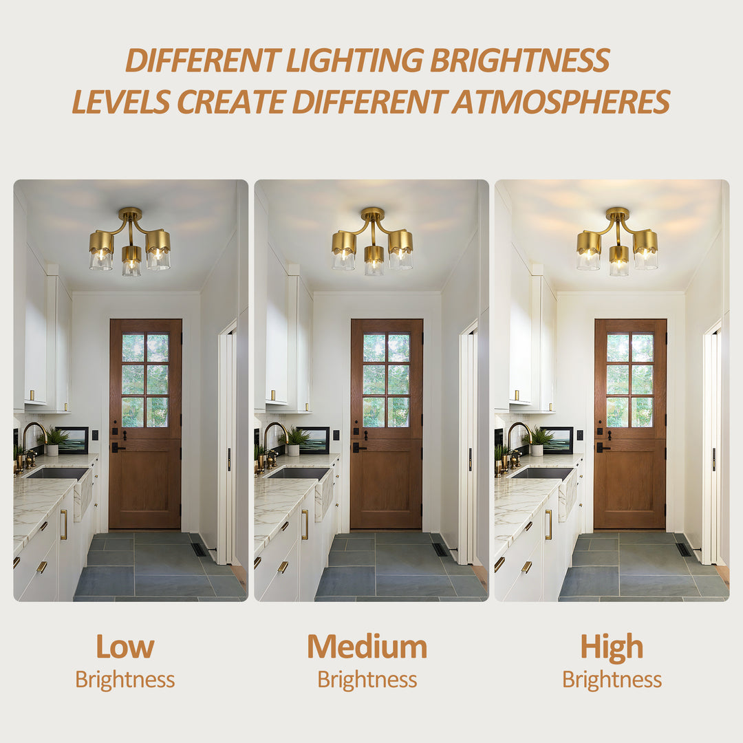 Glimmer 15.75 "- 3 Lights Modern Cluster Brushed Brass/Matte Black/Brushed Nickel Semi Flush Mount Lighting Fixture For Hallway/Laundry Room #29036