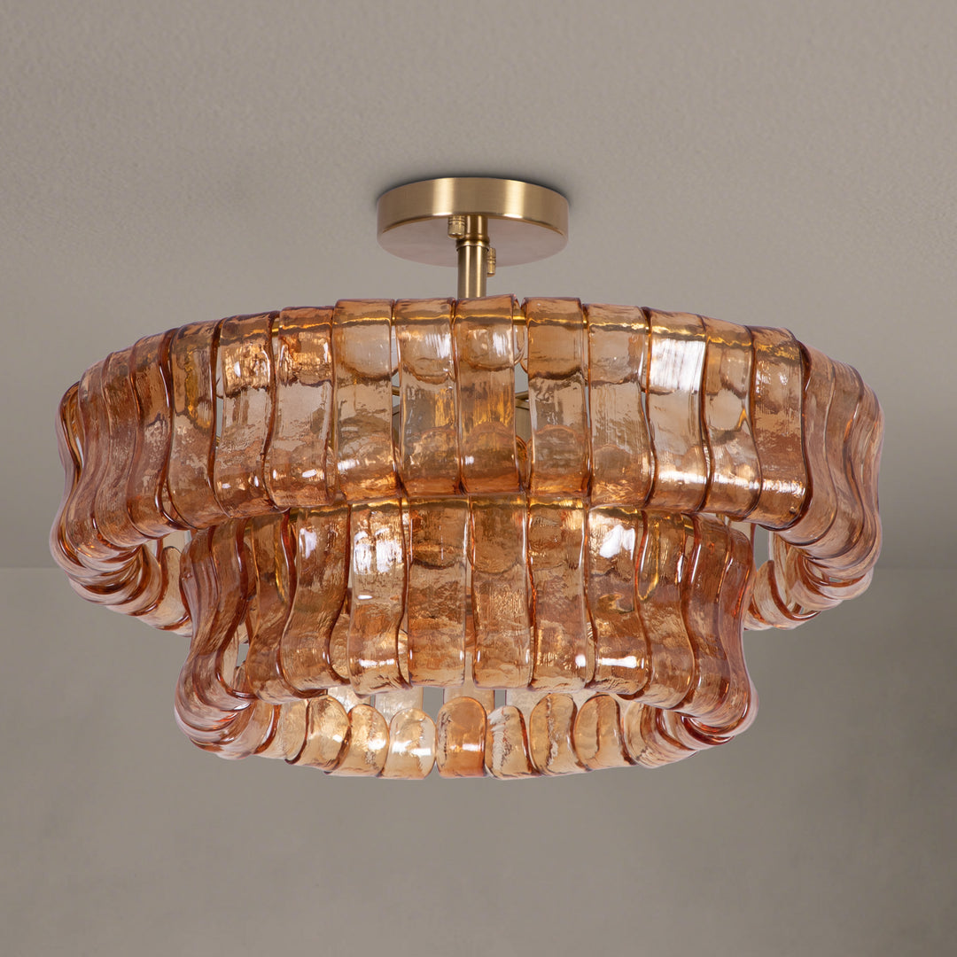 Lumen 20" 6-Light Brushed Brass Double-Layer Clear Artistic Glass Unique / Statement Semi-Flush Mount For Living Room/Bedroom #19235