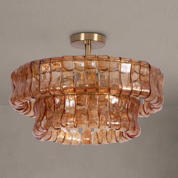 Lumen 20" 6-Light Brushed Brass Double-Layer Clear Artistic Glass Unique / Statement Semi-Flush Mount For Living Room/Bedroom #19235