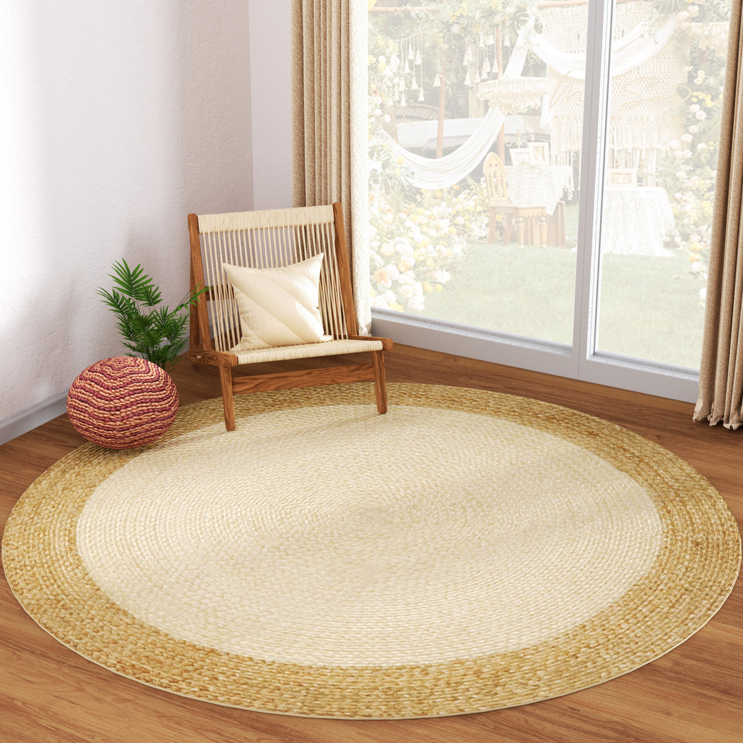 4modernhome Jute Hand Braided Zigzag Stitch Natural Fibers Farmhouse Style Area Rug For Dining Room Living Room Kitchen, Off White/Natural #DT23-9