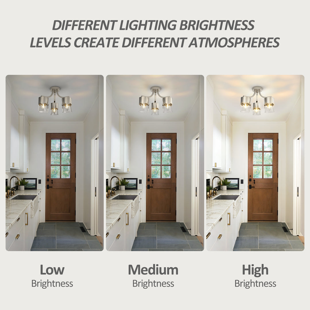 Glimmer 15.75 "- 3 Lights Modern Cluster Brushed Brass/Matte Black/Brushed Nickel Semi Flush Mount Lighting Fixture For Hallway/Laundry Room #29036