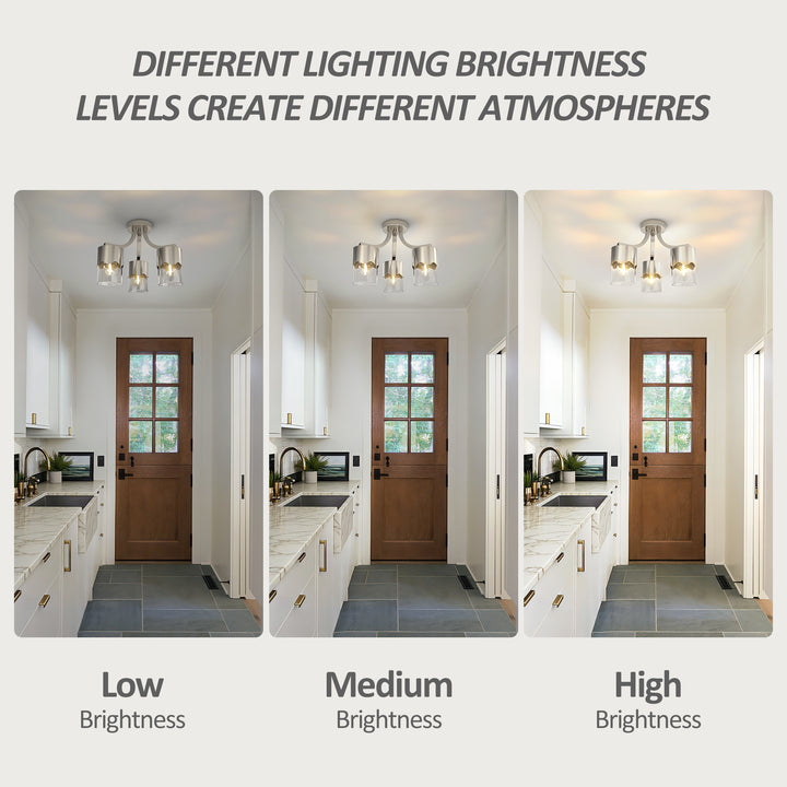 Glimmer 15.75 "- 3 Lights Modern Cluster Brushed Brass/Matte Black/Brushed Nickel Semi Flush Mount Lighting Fixture For Hallway/Laundry Room #29036