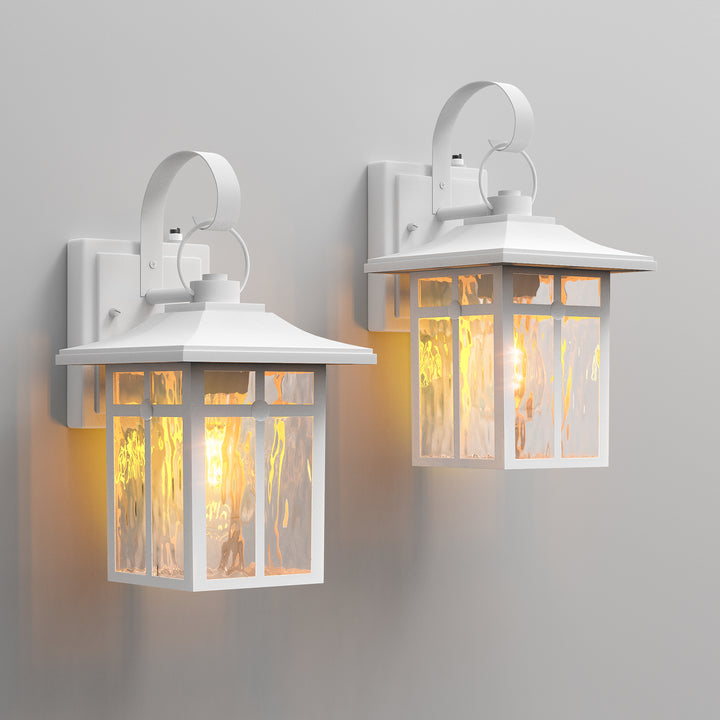 Maxax 2 Pack Dusk to Dawn Outdoor Wall Lights, Exterior Light Fixtures Wall Mount with Ripple Glass, Waterproof Black Porch Lights, Outside Wall Lantern for Entryway, Garage, Patio #MX7003