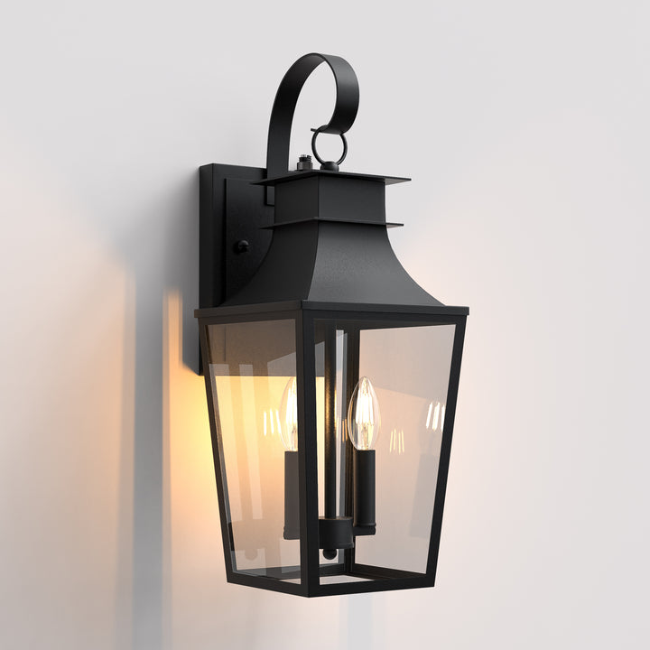 Tempered Glass Outdoor Wall Light With Dusk To Dawn #7060-2BK