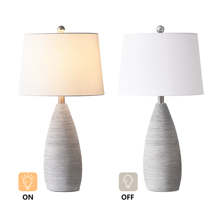 Shimmer 26.5" Farmhouse Traditional Resin Table Lamp, Assembled Linen Shade And Rotary Switch Bedside Lamps For Bedroom And Living Room (Set of 2) #T276