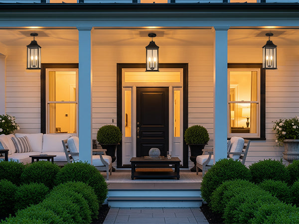 Element 2 - Light 20''H Adjustable Black and Gold Base Iron ETL Outdoor Hanging Lights with Clear Tempered Glass #7089